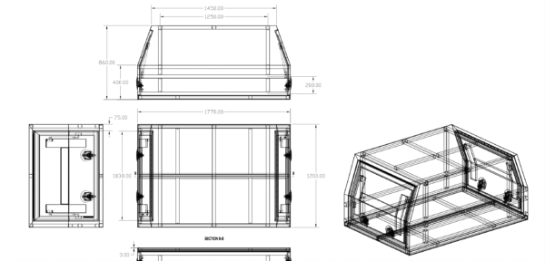 1600mm aluminium black canopy 2 door | toyota 79 series