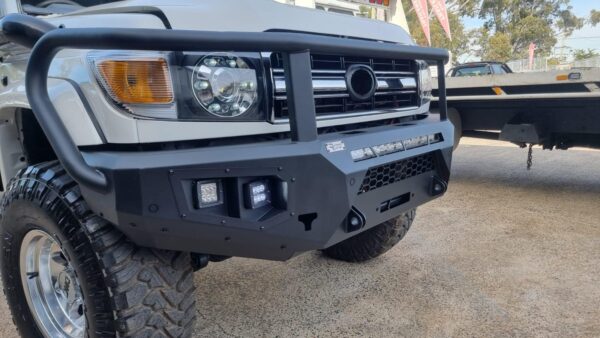 ramped up toyota landcruiser 70 series hooped bullbar 2007 2023 ( matte black)