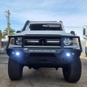 ramped up toyota landcruiser 70 series hooped bullbar 2007 2023 ( matte black)