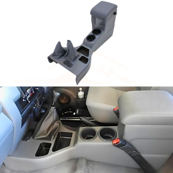 full length center console suits landcruiser 76 78 79 series grey cup holder usb connector arm rest pu leather plastic centre (backorder eta december 2025)